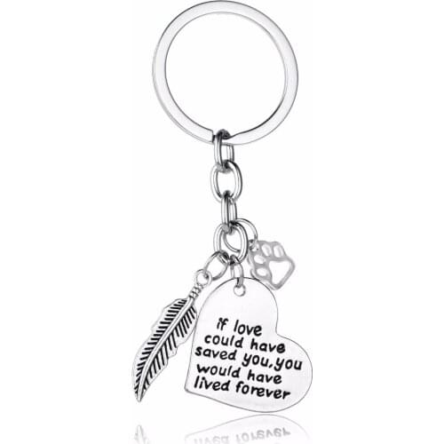 If Love Could Have Saved Heart Keychains Hollow Dog Pet Paws Prints Feather Keyrings Gifts For Women Men Animals Lovers Key Ring