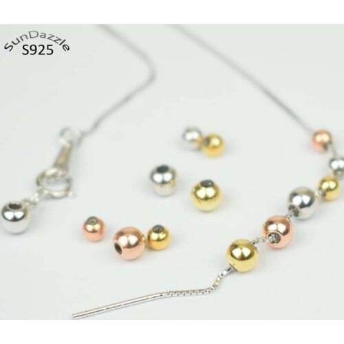 5pcs Silicone filled Bead Real Pure Solid 925 Sterling Silver Spacer Fit Beads Necklace Bracelet DIY Jewelry Making Findings