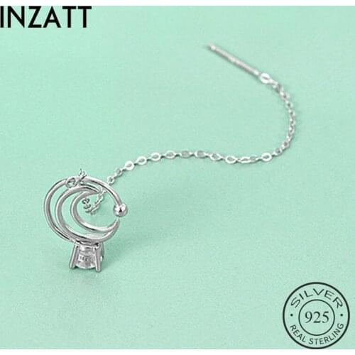INZATT Real 925 Sterling Silver Moon Long Chain Tassel Drop Earrings For Fashion Women Fine Jewelry Bohemian Accessories 1Piece