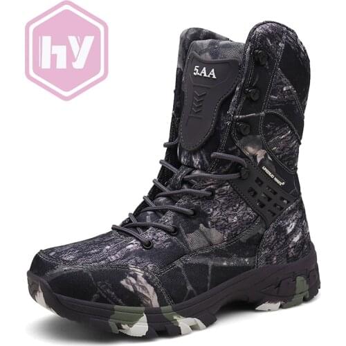 Camouflage Military Mens Tactical Boots Disguise Outdoor Hunting Boots Oxford Waterproof For Men High-top Trekking Hiking Shoes