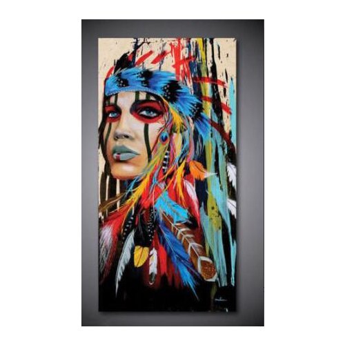Modern oil painting art, living room, canvas painting, triple Indian feather size 20*40inch