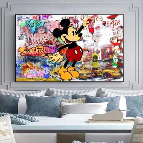 Disney Graffiti Street Art Mickey Mouse Canvas Painting Pop Art Poster and Cuadros Print Wall Art Pictures for Living Room Decor