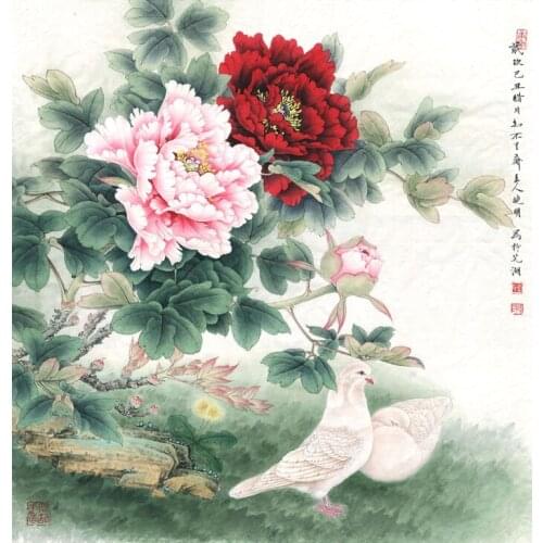 Chinese classical peony flowers dove landscape oil painting canvas printings printed on canvas home wall art decoration picture