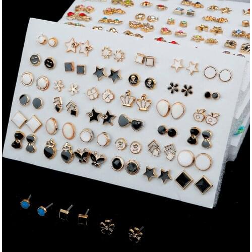 2021 Trend 18-100Pairs Crystal Earrings Flower Geometric Animal Plastic Stud Earrings Set For Women Girls Fashion Jewelry Gift