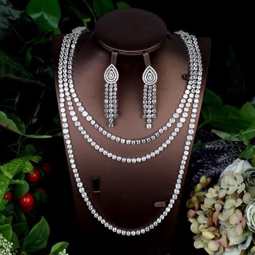 HIBRIDE Elegant Long Shinny CZ jewelry Set Sparking Zircon Dubai Wedding jewelry Bijoux for Women Party Gifts bisuteria N-46