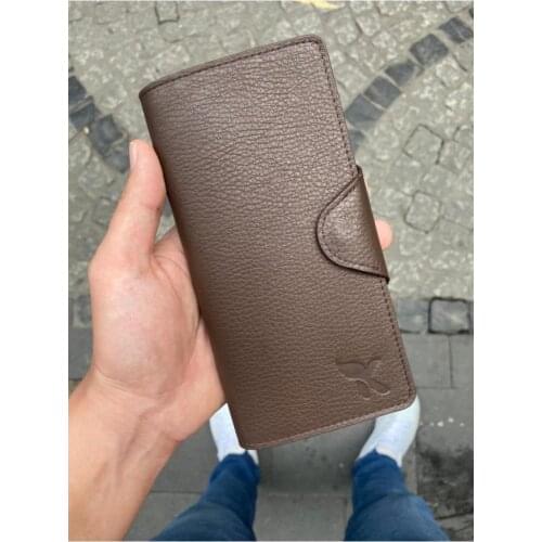 Karali Leather Phone Compartment Brown Ziplock Genuine Leather Wallet