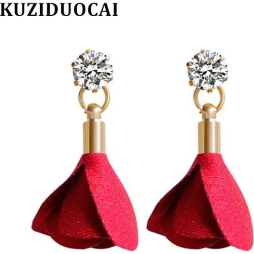 Kuziduocai New Fashion Jewelry Punk Zircon Cloth-Art Bouquet Flowers Stud Earrings For Women Girls Statement Brincos Gifts E-469