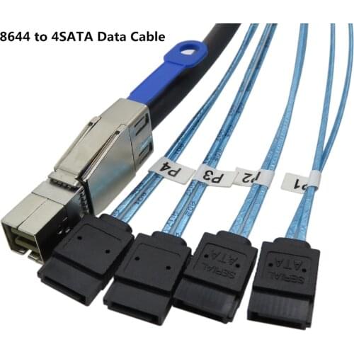 Mini SAS To SATA Cable HD SFF8644 180 degree 4 port 7Pin Mini SAS HD SFF-8644 to 4 SATA 7pin 12GB for Hard Disk Data Server