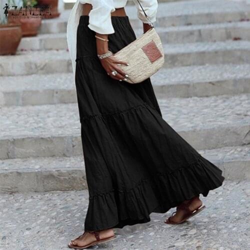 Fashion Cake Ruffle Long A-line Skirt Women Casual Autumn Summer High Waist All-match Skirts Female