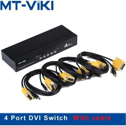 Mt-Viki 4 Port DVI Switch with Audio Auto Hotkey Switcher Mouse Keyboard 4 PC 1 Monitors with Original Cable MT-2104DL