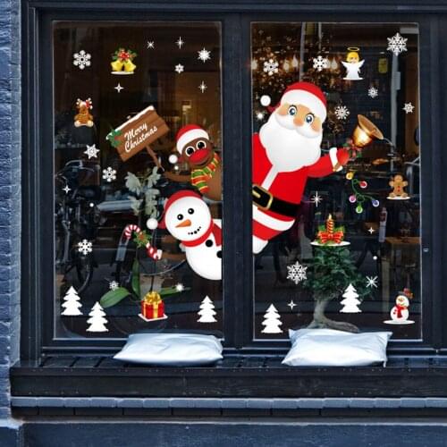 Tronzo Cartoon Christmas Stickers for Window/Door Santa Clause Snowman Home Decor Self-adhesive Wall Sticker Christmas Gift 2019