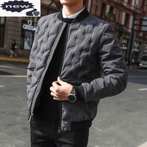 Mens Winter Jackets Coats Solid Color Casual Parkas Men Zipper Thick Warm Stand Collar Business Slim Fit Parka Bomber Jacket
