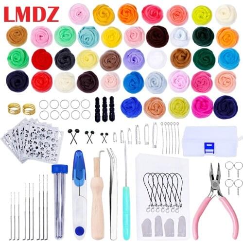 LMDZ Needle Felting Kit Wool Felt Tools Wool Roving for Felting Wool Needle Hand Spinning DIY Craft Making Ideal Gift 42 Colors