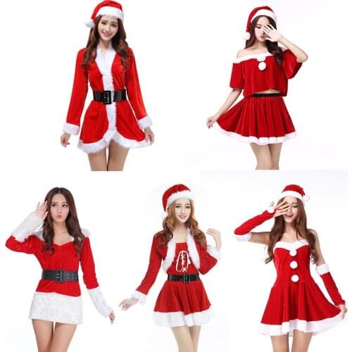 New Fashion Christmas Cosplay Santa Claus Women Girls Costume Dress Cosplay Chrismas Clothing Stage Show Sexy Red COS Robe Gowns