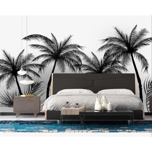 Beibehang painting Custom wallpaper black and white tropical rainforest coconut tree modern TV sofa background wall 3d wallpaper