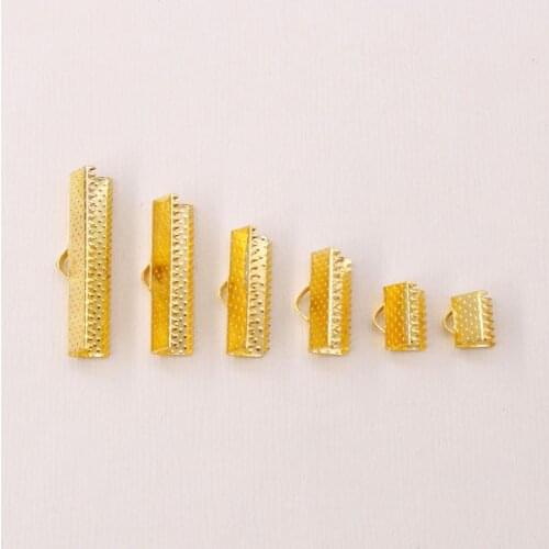 1000Pc 13mm Gold Plated Ribbon Crimp End Caps of Necklace String Ribbon Clip Bracelet Cord Foldover Bracelet Connectors Finding