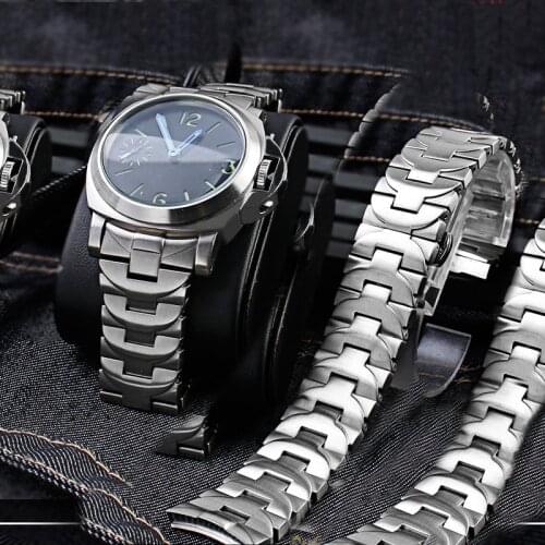 24mm solid fine steel watch with steel band for Panerai pam441 111 382 mens watch butterfly buckle accessories Free shipping
