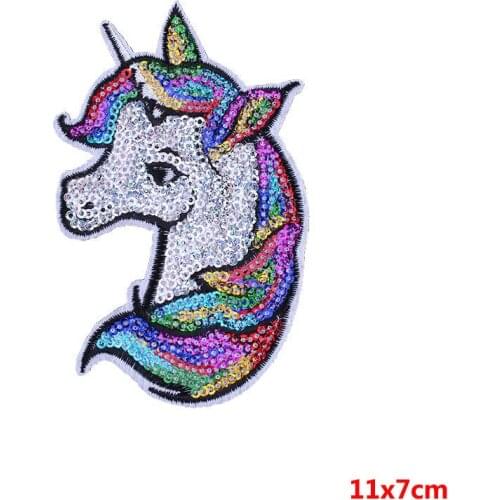 Pulaqi Unicorn Sequin Patch Iron On Cartoon Patches Rainbow Horse DIY Sewing Accessories Decoration For Clothes Badge F