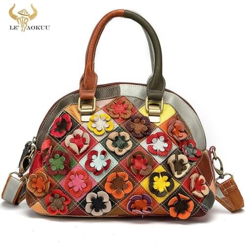 Multi-Colorful Original Leather Luxury Brand Ladies Flower Shopper Purse Handbag Over The Shoulder bag Women Design Tote bag 782