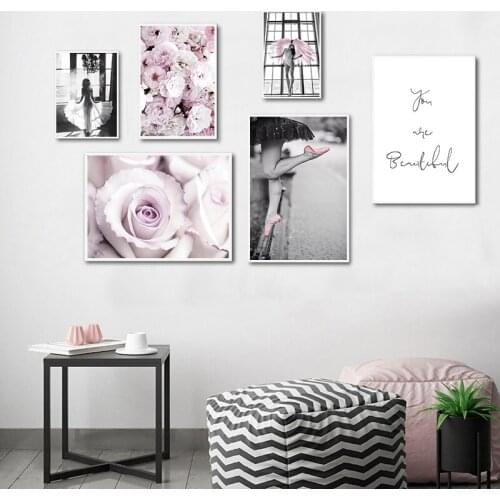 Pink Rose Flower Angel Wing Picture Scandinavian Fashion Nordic Print Wall Art Canvas Painting Modern Living Room Decor