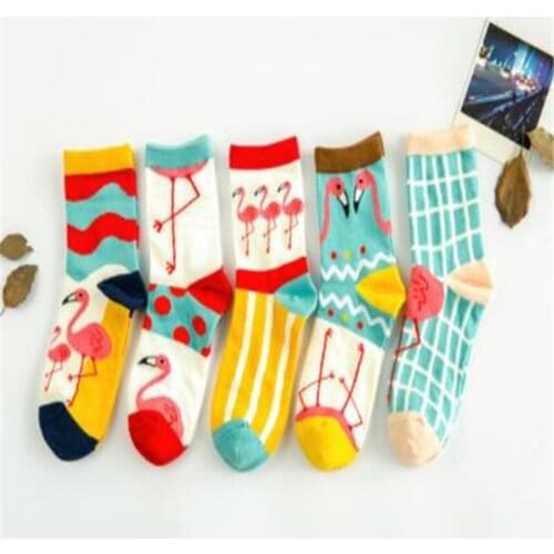 Grid Flamingos, Vertical Flamingos, polka-dot Flamingos, wavy flamingos, tiny flamingos, cotton stockings for women ZQ051