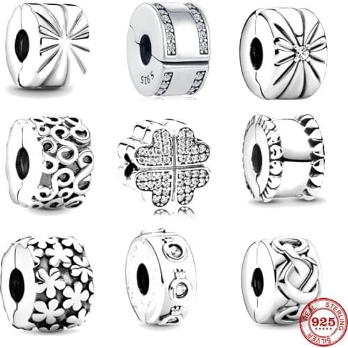 2020 new free shipping clover double lined beaded hart clip safety bead fit original Pandora charms silver 925 bracelet C016