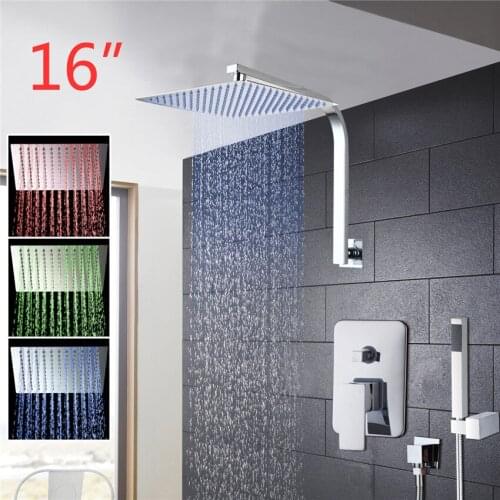 Torayvino Shower Set 3 Colors LED Luxury Square Rain 16" Shower Head WALL MOUNTED shower-set
