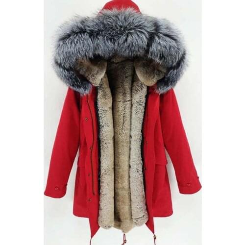 Waterproof Long Parka Real Fur Coat Winter Jacket Women Natural Raccoon Fur Collar Real Faux Fur Liner Detachable Warm