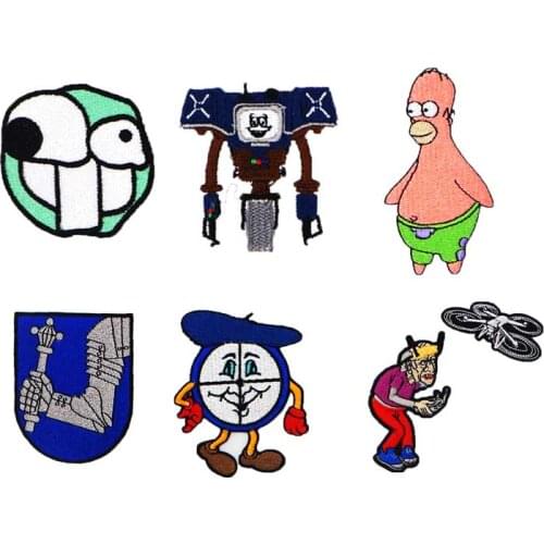 Funny old fat man Alarm clock robot Big teeth Patch Embroidered iron on backing for child clothing