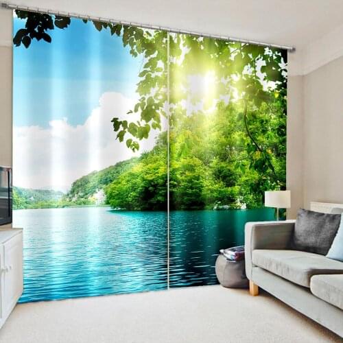 Forest Landscape 3D Printing Curtain Adult Bedroom Living Room Curtain Shade Fabric Customized with Hook Decorative