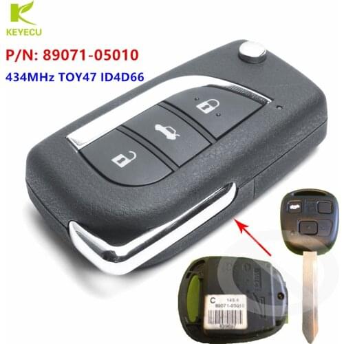 KEYECU Replacement Upgraded Remote Key Fob 434MHz TOY47 ID4D66 for Toyota Yaris Avensis Corolla Carina ETC 89071-05010