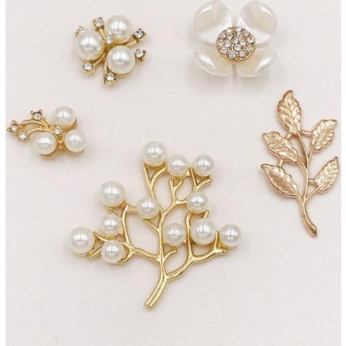 10pcs Rhinestones Pearl Buttons Flower Alloy Jewelry Accessories Diamante Crystal Bow Wedding Decoration Sewing Accessories