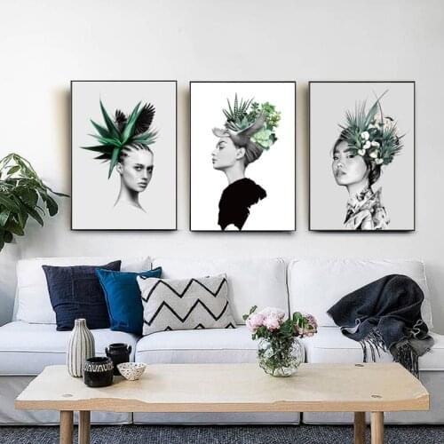 Female Portraits Posters And Prints Abstract Feather Wall Art Canvas Poster prints Pictures For Living Room Decor painting