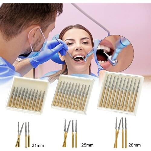 10Pcs Dental Endo-Z Burs Lab Drill Carbide Tungsten Steel Trim Finishing High Speed FG 21mm/25mm/28mm Optional