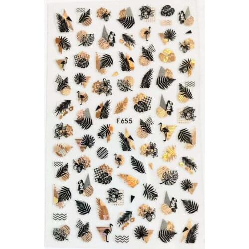 10PCS gold and silver green leaf nail transfer stickers 3DDIY label aluminum foil paper flower spring and summer series stickers