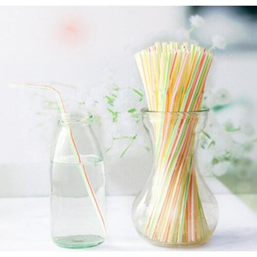 100-300pcs Plastic Drinking Straws 21cm Long Multi-Colored Striped Bedable Disposable Straws Party Multi Colored Rainbow Straw