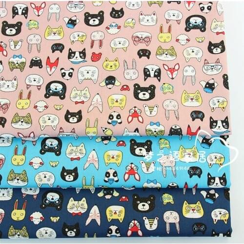 Animal Head 100% Cotton Fabric DIY Sewing Handmade Pillow Tissus Baby Dress Toy Patchwork Quilting Fat Quarters Tissus Clothes