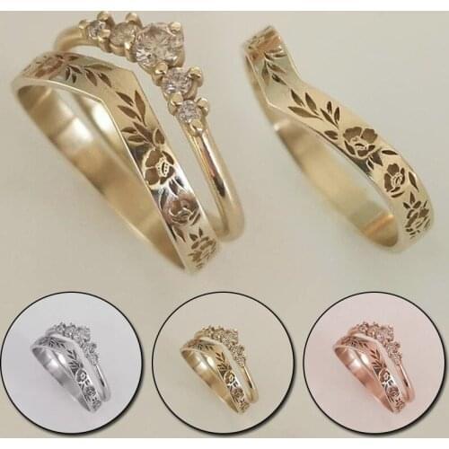 2pcs Band Ring Finger Ring Set For Party Wedding All Match Jewelry Gift Rhinestone Fashion Women Accessories