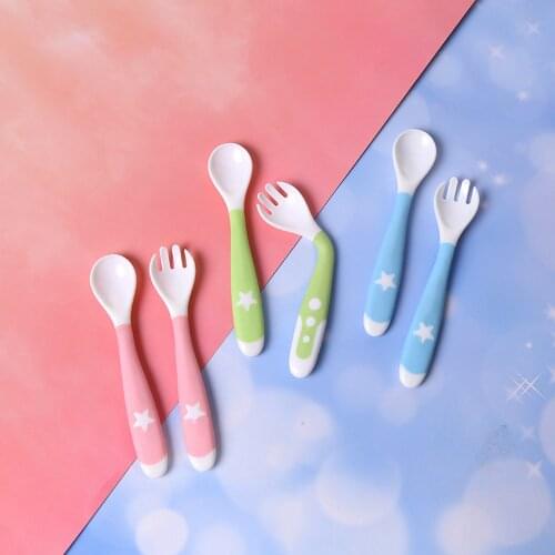 2Pcs Bendable Utensil Spoon Fork Set With Travel Safe Case Toddler Infant Trainning Self Feeding Spoons Easy Grip Heat-Resistant
