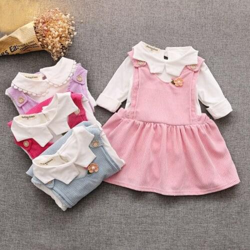 2017 Spring fashion Two-piece suit cotton cartoon cute princess dresses baby girls long-sleeved party elsa dress costume 1-4T
