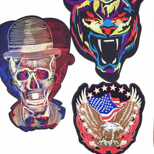 2018 Skeleton tiger With Embroidered Patches Fashion Applique stick on Patch for Clothes Bags DIY Decal Apparel Accessory 1pcs