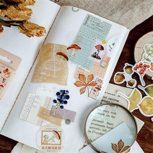 46Pcs/lot Autumn Fallen Leaves Plant Paper Stickers Cute Box Stickers Scrapbooking Journal Stationery Sticker papeleria