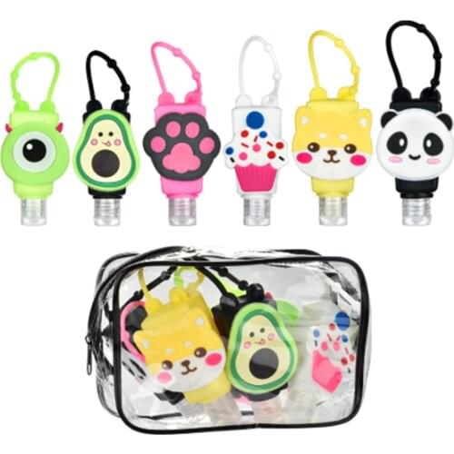 6Pcs/Set 30ML Cartoon Mini Refillable Hand Sanitizer Bottles Travel Portable Gel Holder Split Empty Bottles With Keychain