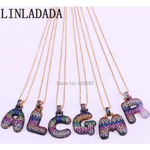 6Pcs New Hot Fashion Rainbow CZ Micro Pave 26 Initial Alphabet Letter Gold Color Pendant Necklace