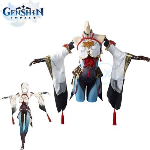 Anime Game Genshin Impact Cosplay Costume Shenhe Kinomo Dress Halloween Carnival Jumpsuit Accessories Outfits