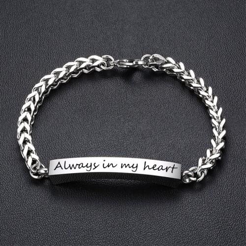 Tube Urn Bracelets for Women Men Personalize Enrgave Name Words Memorial Bangle Stainless Steel Foxtail Link Chain Wristband
