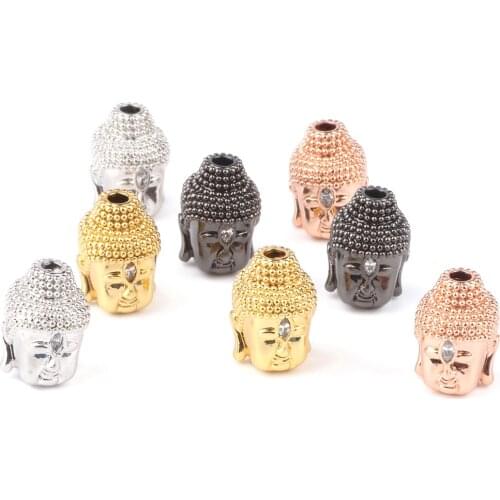 4 Color Gold Silver Color Buddha head Beads Copper Jewelry Accessories White Zirconia Spacer Charm DIY Bracelet Making 3PC/lot