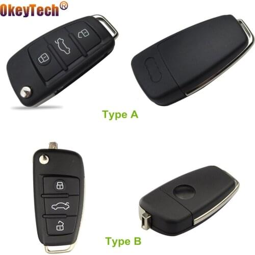 OkeyTech 3 Buttons Car Key Shell For Audi Q7 A3 A4 A6 A6L A8 TT Folding Flip Remot Car Key Case Uncut Blade Replacement Key Fob