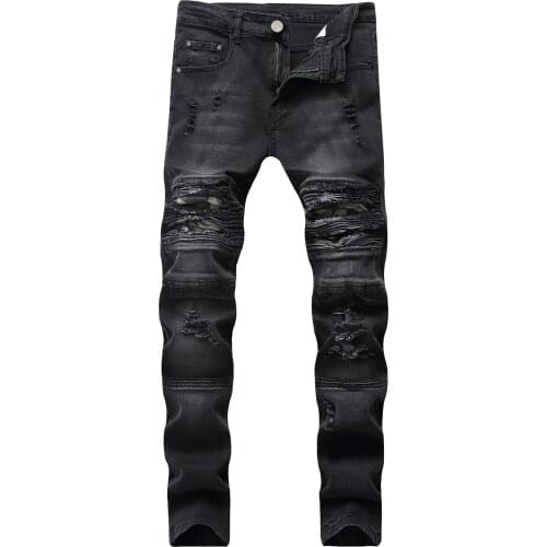 Black Blue Denim MOTO BIKE Skinny Ripped Hole Jeans For MenS Plus Size 2021 Autumn Spring HIP HOP Punk Rock Streetwear Trouers