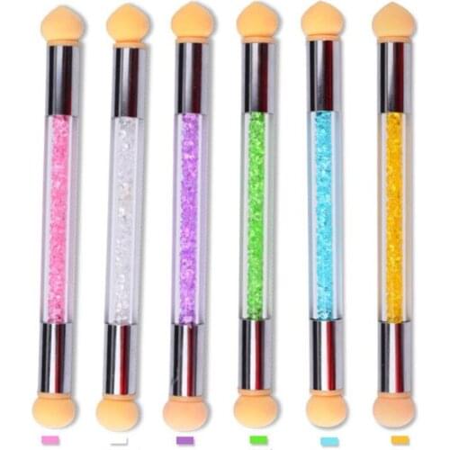 1 Pc Double-ended Gradient Shading Pen Dotting Brush Sponge Head Rhinestone Handle Nail Art Brush Nail Art Painting Tool